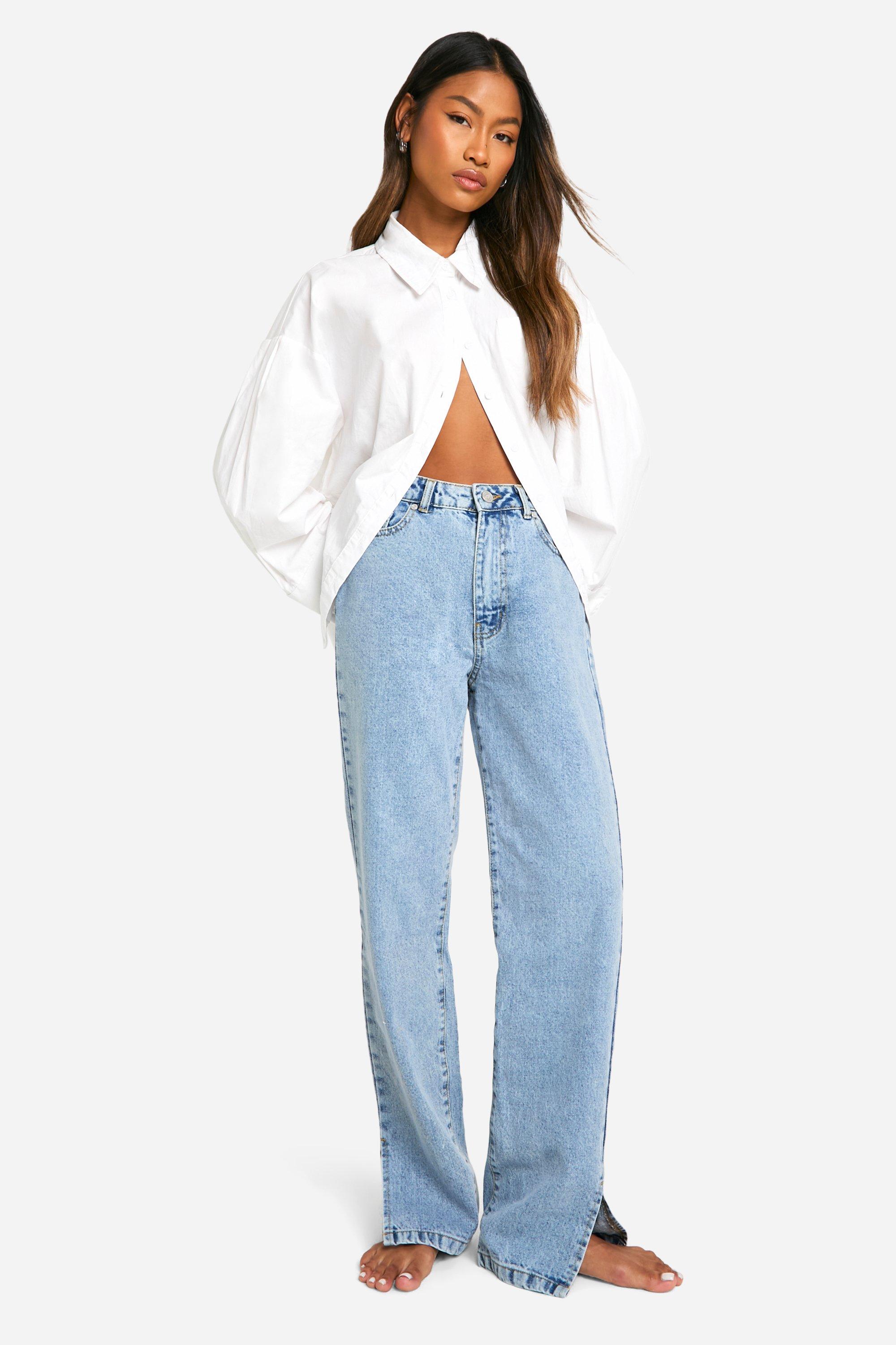 Basics High Waisted Split Hem Straight Leg Jeans boohoo USA